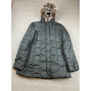 Post Card Women's Medium Black Hooded‎ Fur Trim Puffer Coat